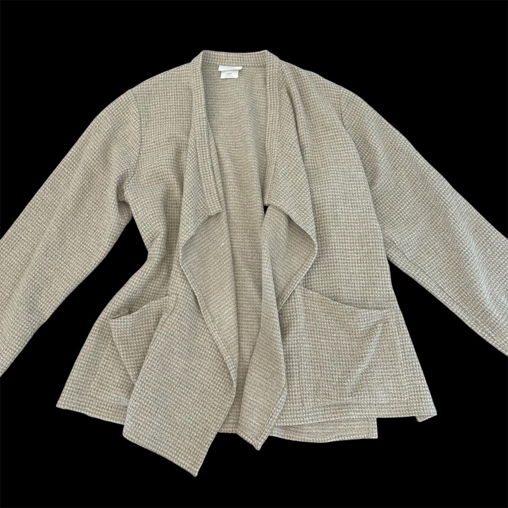 Vintage Linda Lundstrom Tan Textured Wool Open Front Draping Jacket Sz 8 L